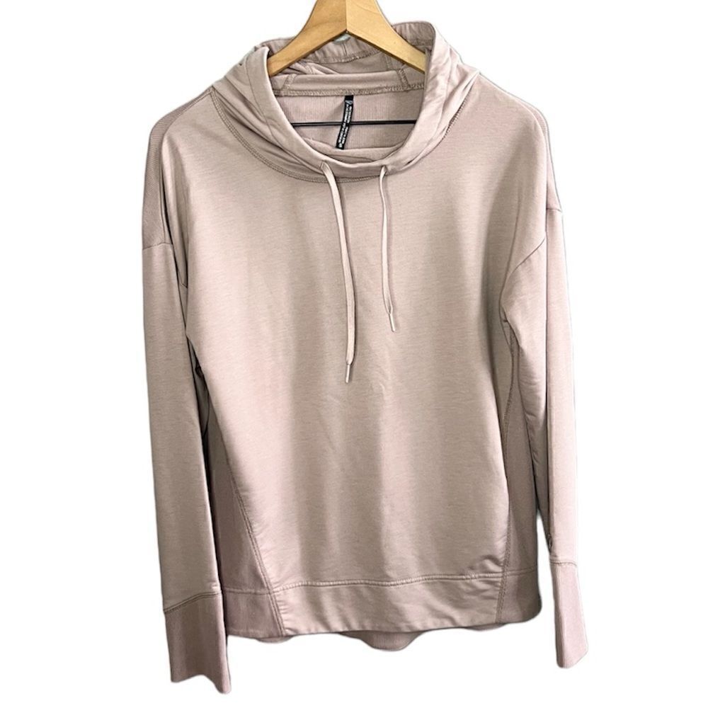 Kuhl Rhea Pullover Hoodie French Terry Cowl Neck Ribbed Shirt Lavender City Grey